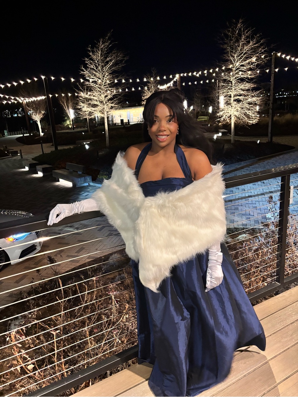 Lulu's Navy One-Shoulder Satin Evening Gown - Picture 2 of 2